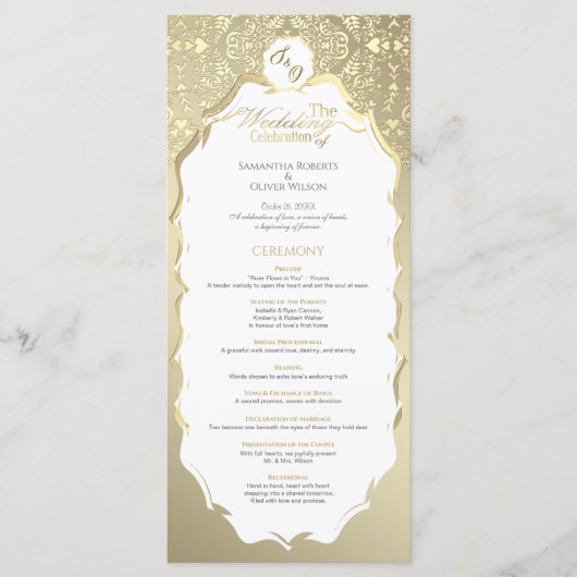 金ゴールドとホワイトモノグラ華美ム結婚式 プログラム (正面)