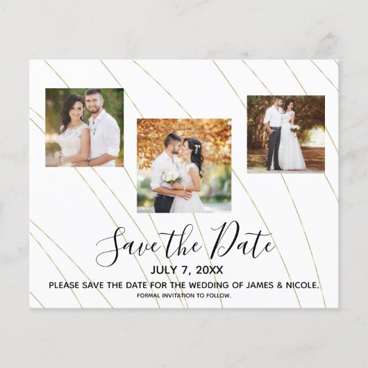 金ゴールドとホワイトライン写真結婚式の日付を保存 (正面)