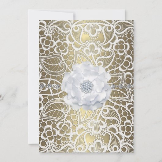 金ゴールドとホワイトレースのエレガントな結婚式 招待状 (正面)