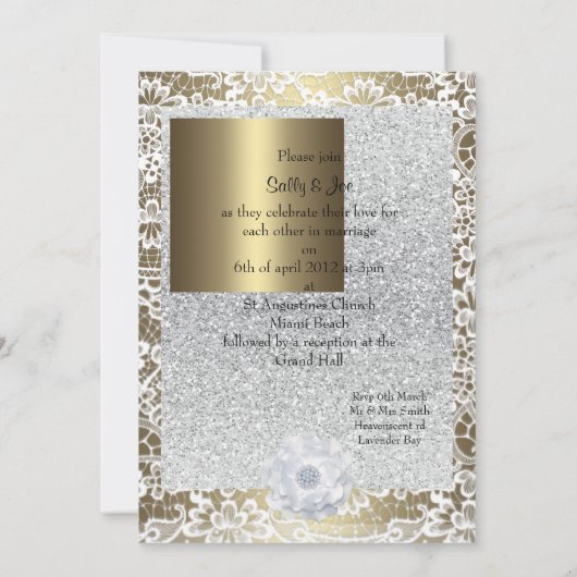 金ゴールドとホワイトレースのエレガントな結婚式 招待状 (裏面)