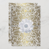 金ゴールドとホワイトレースのエレガントな結婚式 招待状 (正面/裏面)