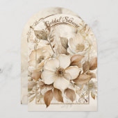 金ゴールドとホワイトローズアーチフレームブライダルシャワー 招待状 (正面/裏面)