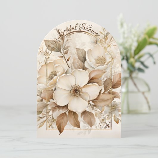 金ゴールドとホワイトローズアーチフレームブライダルシャワー 招待状 (スタンド正面)