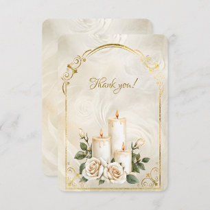 金ゴールドとホワイトローズキャンドルライト サンキューカード