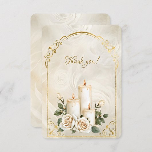 金ゴールドとホワイトローズキャンドルライト サンキューカード