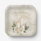 金ゴールドとホワイトローズキャンドルライト ペーパープレート (正面)