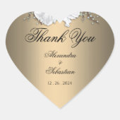 金ゴールドとホワイトローズ結婚の感謝 ハートシール (正面)