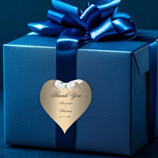 金ゴールドとホワイトローズ結婚の感謝 ハートシール