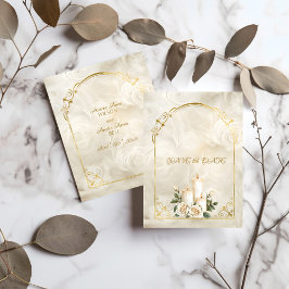 金ゴールドとホワイトローゼアーチフレームキャンドルライト セーブザデート