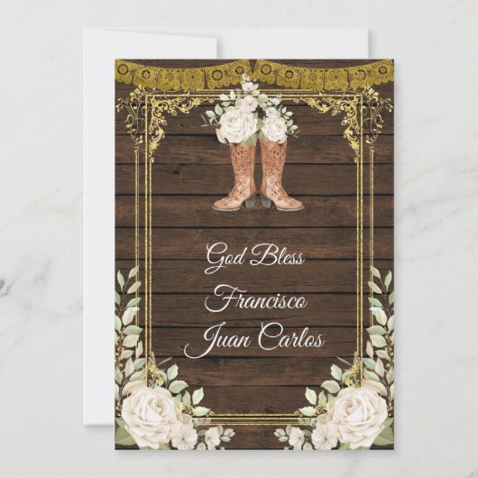 金ゴールドとホワイトローゼフィエスタボーイバプテスマ 招待状 (裏面)