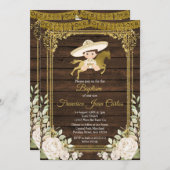 金ゴールドとホワイトローゼフィエスタボーイバプテスマ 招待状 (正面/裏面)