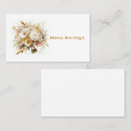 金ゴールドとホワイトロ結婚ーズブーケ 名刺 (正面/裏面)