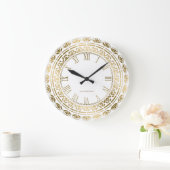 金ゴールドとホワイトヴィンテージフローラデザイン ラージ壁時計 (ホーム)