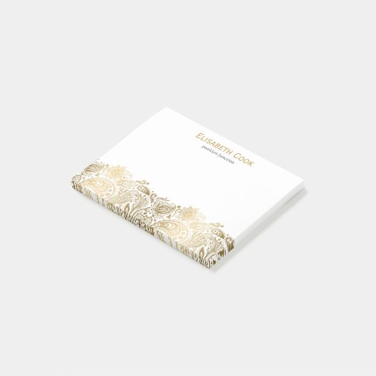 金ゴールドとホワイトヴィンテージペイズリーレース ポストイット (アングル)