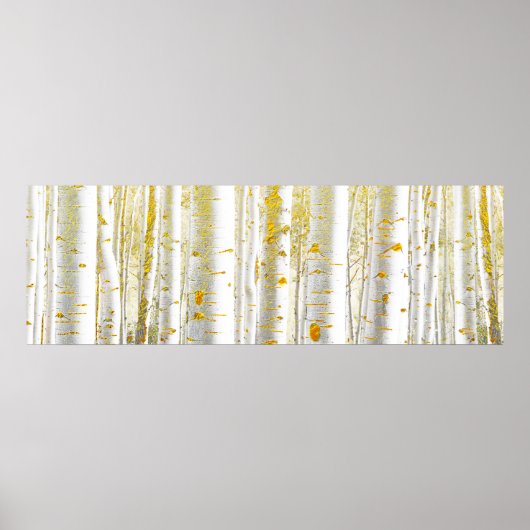 金ゴールドとホワイト樺の木ツリーフォレスト ポスター (正面)