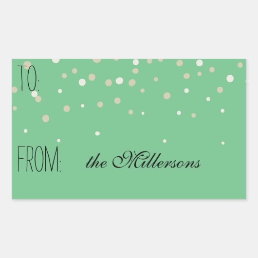 金ゴールドとホワイト紙吹雪ギフトラベル 長方形シール (正面)