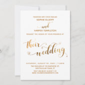 金ゴールドとホワイト結婚のタイポグラフィとハート 招待状 (正面)