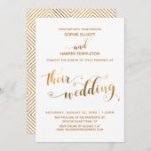 金ゴールドとホワイト結婚のタイポグラフィとハート 招待状 (正面/裏面)