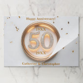 金ゴールドとホワイト50周年記念紙ランチョンマット ペーパーパッド (折り畳み)