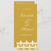 金ゴールドとホワイト（紋章の）フラ・ダ・リ結婚式 プログラム (正面/裏面)