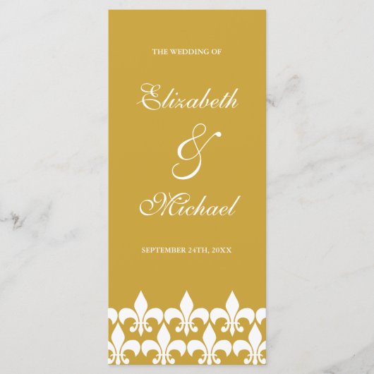 金ゴールドとホワイト（紋章の）フラ・ダ・リ結婚式 プログラム (正面)