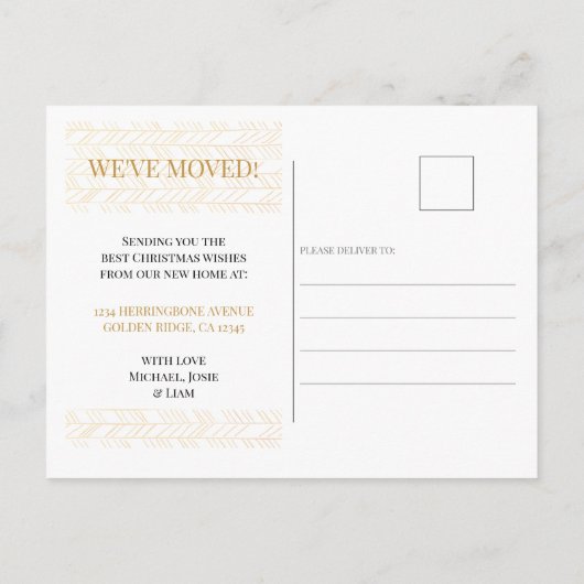 金ゴールドとホワエレガントイトフォトホリデームービング 案内ポストカード (裏面)