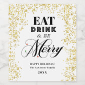 金ゴールドとホワ食べイトドリンクとビーメリーホリデー ワインラベル (シングルラベル)
