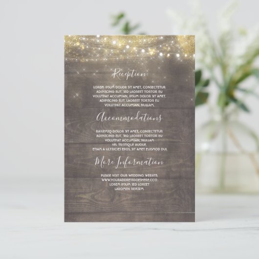 金ゴールドとマウヴの素朴情報結婚ゲスト エンクロージャーカード (スタンド正面)