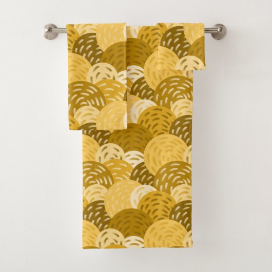 金ゴールドとマスタードイエローの幾何学円 バスタオルセット (インサイチュ)