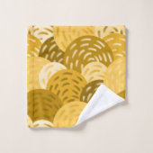 金ゴールドとマスタードイエローの幾何学円 バスタオルセット (ウォッシュタオル)