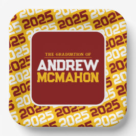 金ゴールドとマルーンパーソナライズされた卒業 ペーパープレート