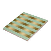 金ゴールドとミントグリーンストライプの幾何学的パターン タイル (側面)