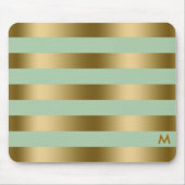 金ゴールドとミントグリーンストライプの幾何学的パターン マウスパッド (正面)