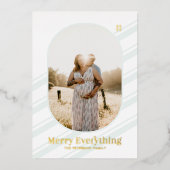 金ゴールドとミントストライプーのクリスマスフォトグリーティング 箔招待状 (正面)