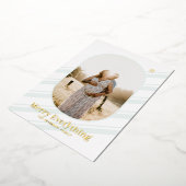 金ゴールドとミントストライプーのクリスマスフォトグリーティング 箔招待状 (回転した状態)