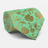 金ゴールドとミント – グリーンダマスクのシームレスなパターン ネクタイ (ロール)