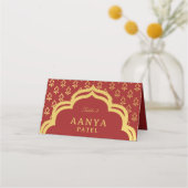 金ゴールドとムンダプ結婚アーチの護衛名 プレイスカード (正面)