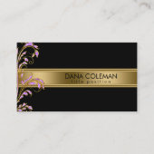 金ゴールドとメタリックピンクの渦巻き 名刺 (正面)