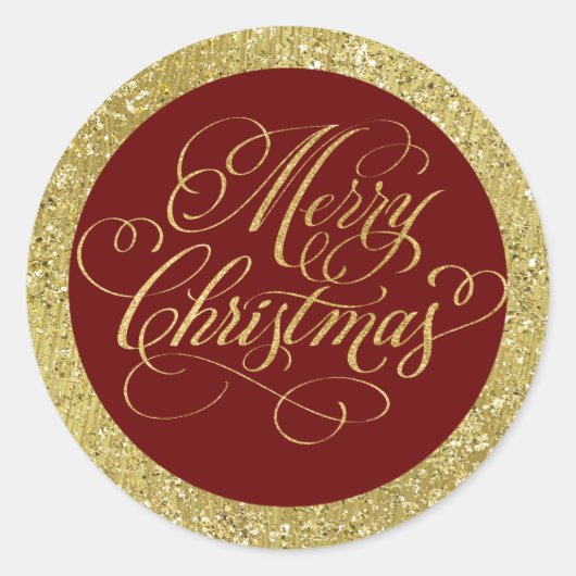 金ゴールドとメリーク縁どリスマスの任意の色 ラウンドシール (正面)