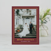 金ゴールドとメルロレッド装飾写真縁ど 箔シーズンカード (立ち正面)