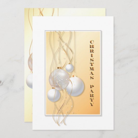 金ゴールドとモダンホワイトクリスマスパーティー 招待状 (正面/裏面)