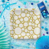 金ゴールドとモダンホワイトシャンパンバブル ペーパープレート (パーティー)