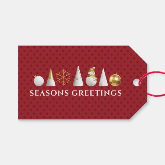 金ゴールドとモダン白オーナメント1赤いギフトラベル ギフトタグ (正面(横))