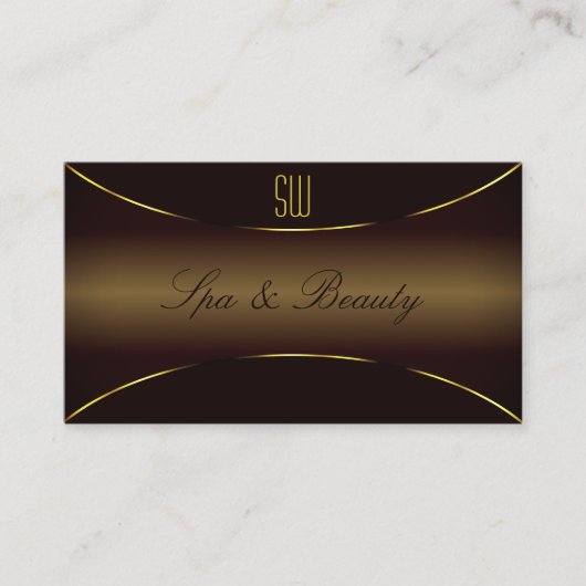 金ゴールドとモノグラムを備えた高級ダークブラウン 名刺 (正面)