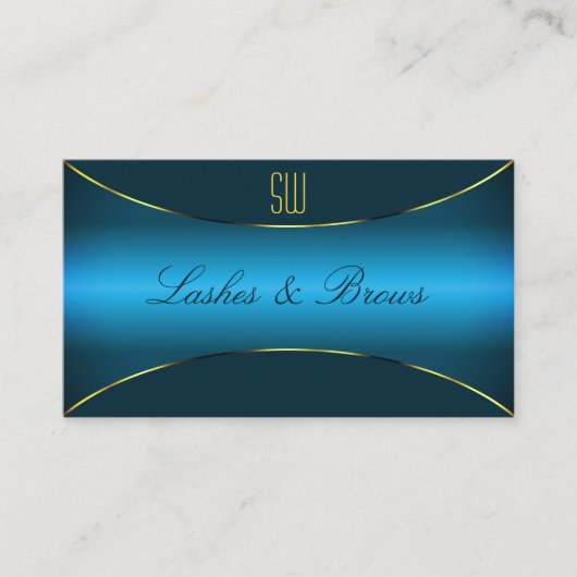 金ゴールドとモノグラムを縁ど有する発光ティール（緑がかった色）モダン 名刺 (正面)