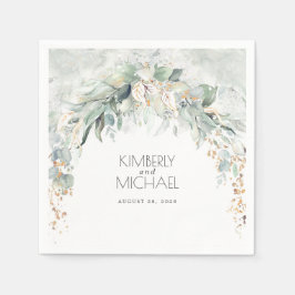 金ゴールドとユーカリ葉プ結婚ス スタンダードカクテルナプキン