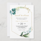 金ゴールドとユーカリSweet sixteen誕生会 招待状 (正面)