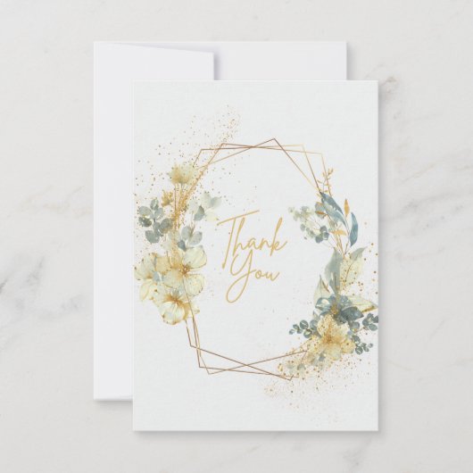 金ゴールドとライトブルーエレガントな結婚式サンキューカード サンキューカード (正面)