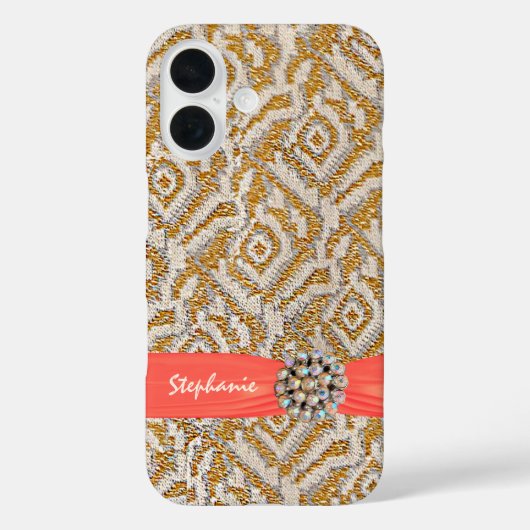 金ゴールドとラインストーンを用いた織物 Case-Mate iPhoneケース (裏面)