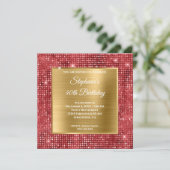金ゴールドとルビー詰まったダイヤモンドフォイル40歳の誕生日 招待状 (スタンド正面)